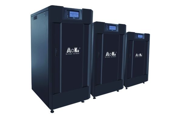 UPS en línea AoKu con onda sinusoidal pura, entrada y salida trifásicas, 208V / 380V, 50Hz / 60Hz, control DSP